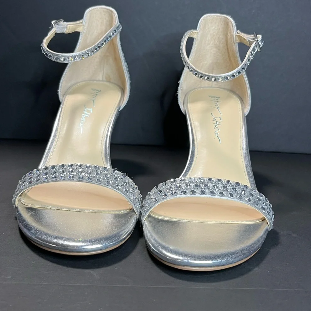 New Betsey Johnson Silver Rhinestone Debie Wedge Heel Shoes Size 8.5 - Picture 12 of 12